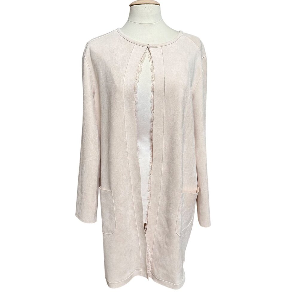 Cactus + Pearl Open Front Longline Blazer Cardigan Duster Soft Pink  XXL Stretch